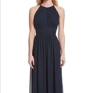 Navy blue full length prom dress